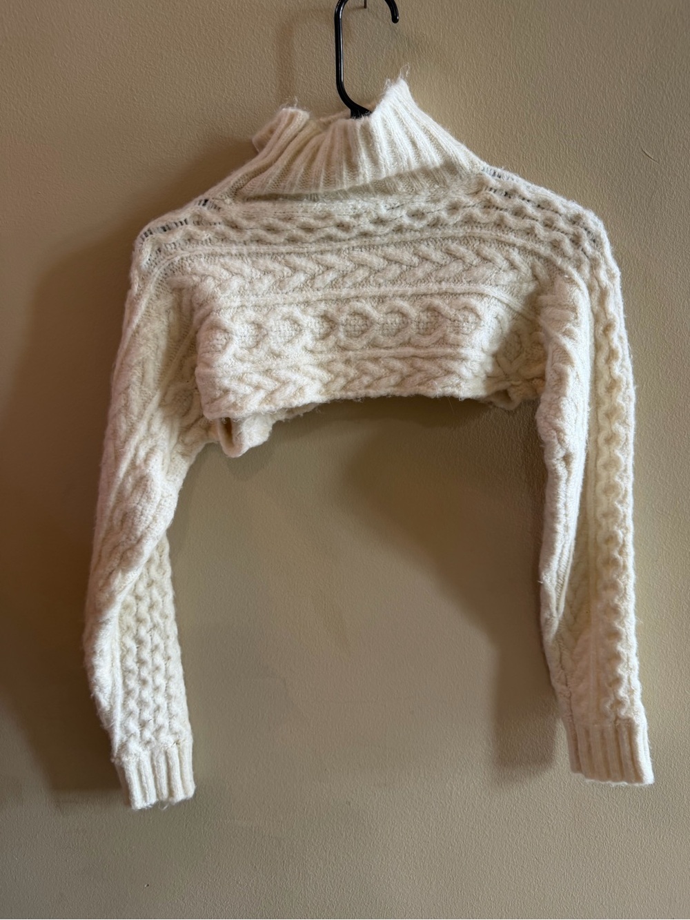 Zara Cropped Cable-Knit Turtleneck Sweater - Cream